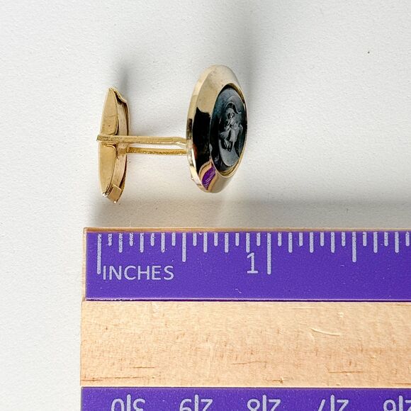 Vintage Roman Emperor Cufflinks Tie Clip Set Gold Tone - Picture 6 of 7